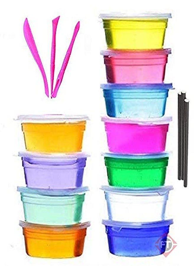 Firstly Traders DIY Slime Kit Combo Pack of 12 Assorted Colours Crystal Slime, Paper Straws and Sculpting Tools Toy Gifts for Girls and Boys Kids Above Age 3+ Year Old - Image 1